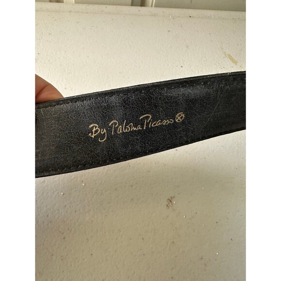 Vintage Paloma Picasso Black Italian Leather XO Logo Rhinestone Buckle Belt L/80 main image 5